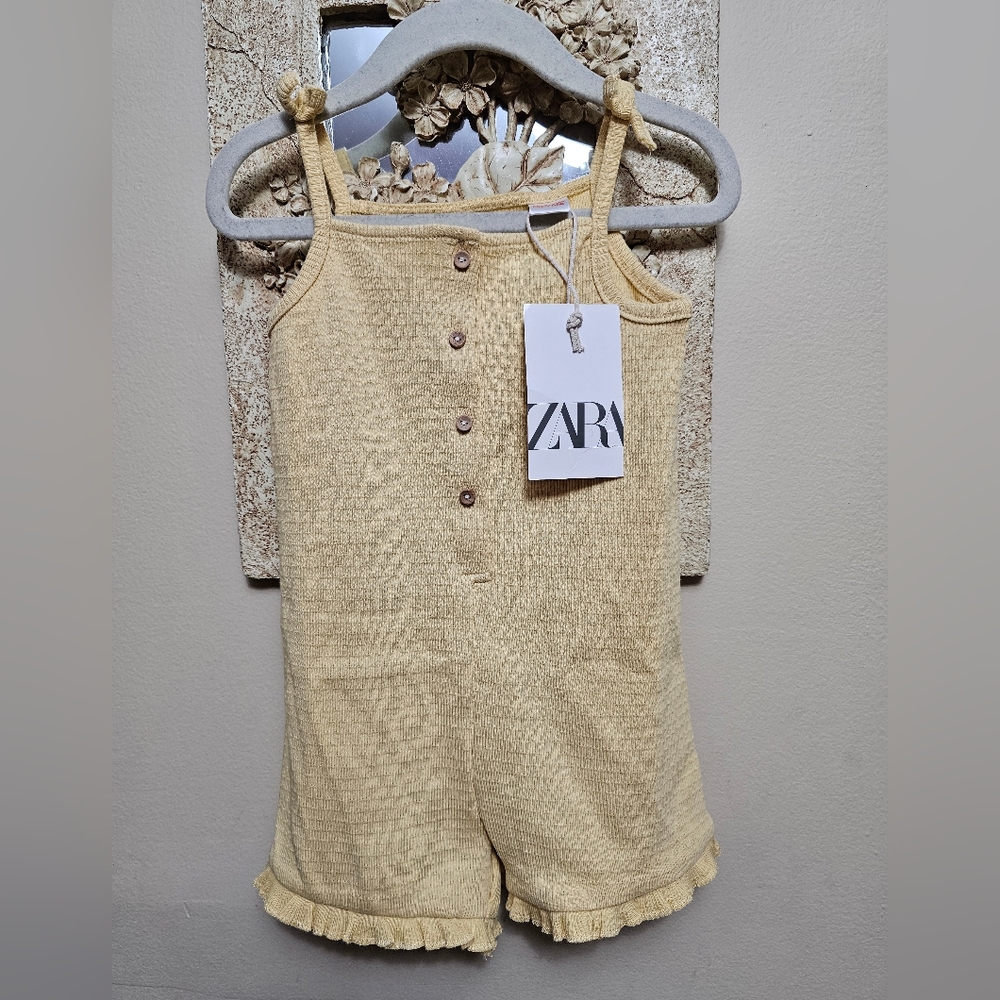 Zara Kids Toddler Girls Cotton Shorts Romper Golden Yellow Sz 4 Years NWT